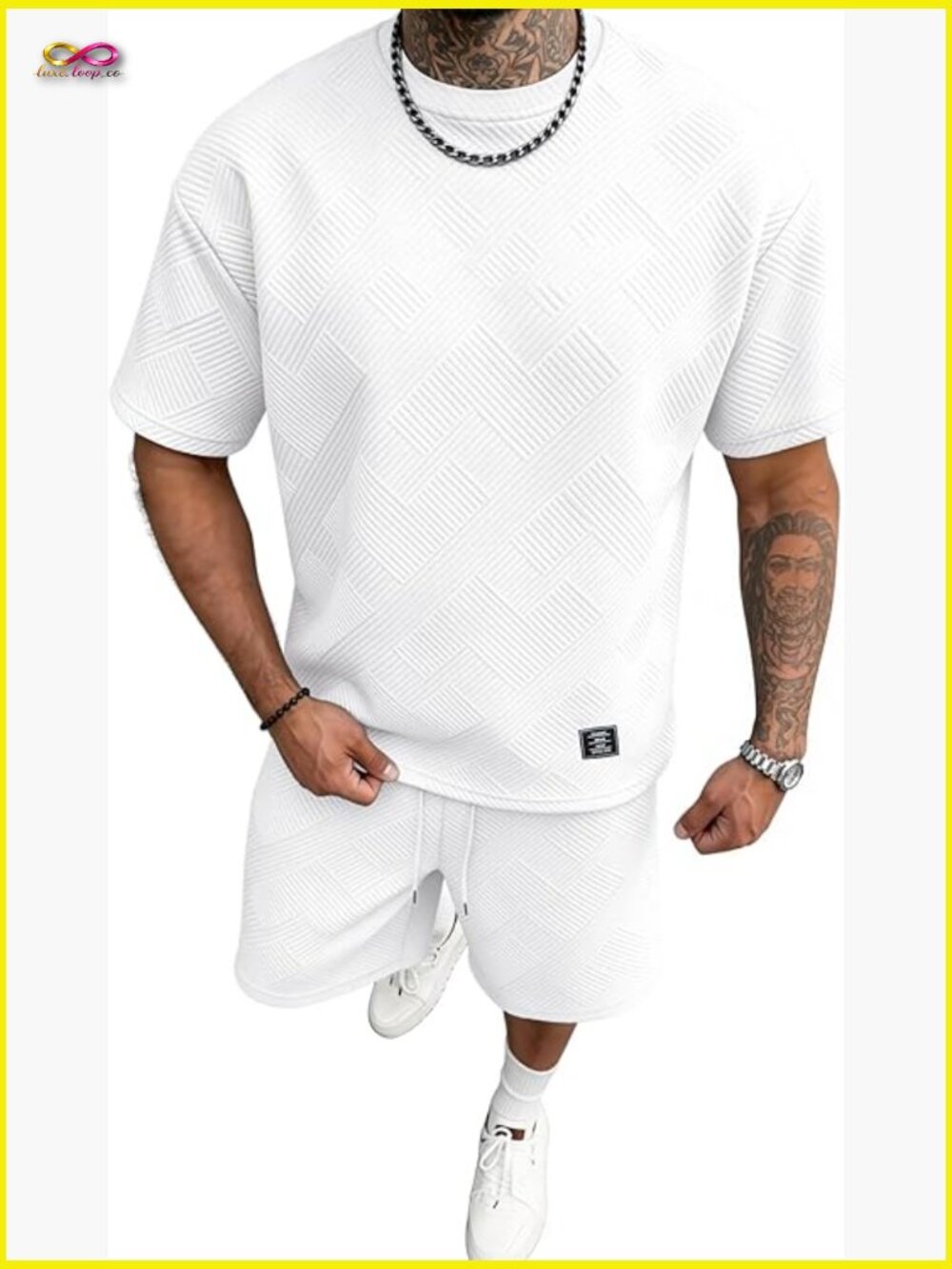 Jacquard Texture 2 Piece Set Short Sleeve T-Shirt & Shorts Casual Lounge Wear